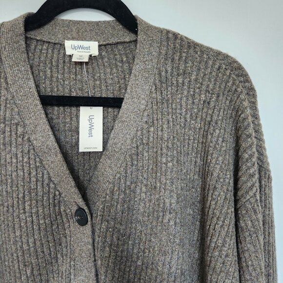 UpWest NWT Size M Comfy Cropped Ribbed Cardigan & Sweater Pant Set Brown Heather - Picture 7 of 15